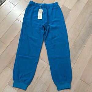 Suzie Kondi organic cotton terry Hawaiian ocean blue slim track pants